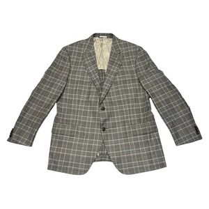 Peter Millar 100% Wool Laine Blazer‎ Jacket Size 46R Gray Plaid Checkered Suit